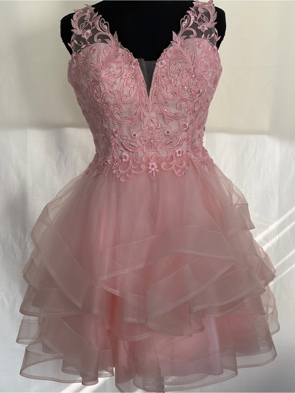 Dancing Queen Pink Lace Applique Tulle Party Dress